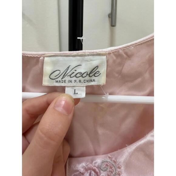 Nicole Pink Satin Embroidered Nightgown Women’s L Vintage Long Sleeve - Picture 4 of 5
